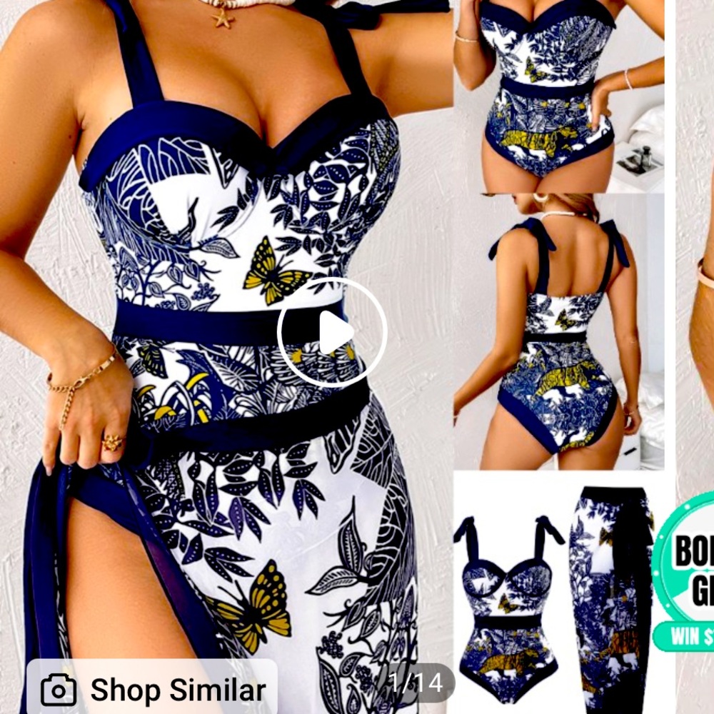 Plants and Tiger Print One Piece swim Suit with Cover Up